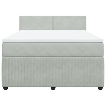 Pat box spring cu saltea, gri deschis, 140x190 cm, catifea - Img 4