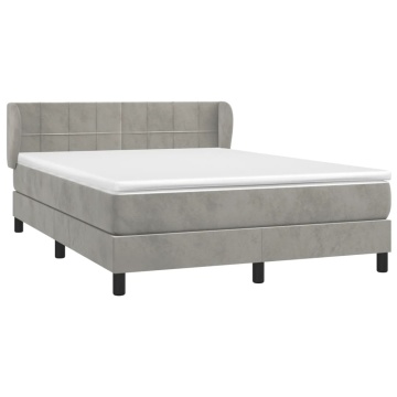 Pat box spring cu saltea, gri deschis, 140x200 cm, catifea - Img 3