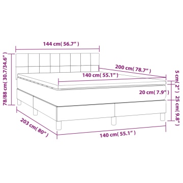 Pat box spring cu saltea, gri deschis, 140x200 cm, catifea - Img 6