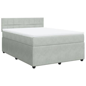Pat box spring cu saltea, gri deschis, 140x200 cm, catifea - Img 2