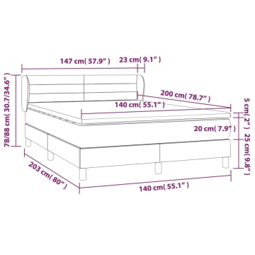 Pat box spring cu saltea, gri deschis, 140x200 cm, catifea - Img 6