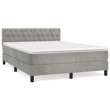 Pat box spring cu saltea, gri deschis, 140x200 cm, catifea - Img 2
