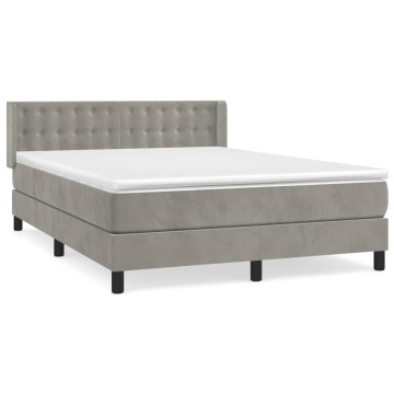 Pat box spring cu saltea, gri deschis, 140x200 cm, catifea - Img 2