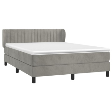 Pat box spring cu saltea, gri deschis, 140x200 cm, catifea - Img 3