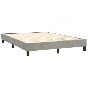 Pat box spring cu saltea, gri deschis, 140x200 cm, catifea - Img 4