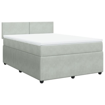 Pat box spring cu saltea, gri deschis, 160x200 cm, catifea - Img 3
