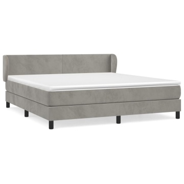 Pat box spring cu saltea, gri deschis, 160x200 cm, catifea - Img 2