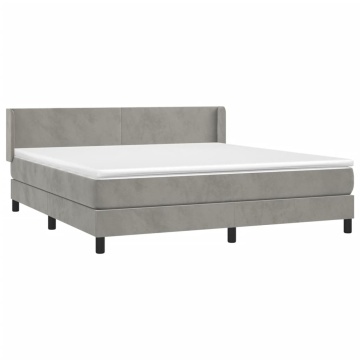 Pat box spring cu saltea, gri deschis, 160x200 cm, catifea - Img 3