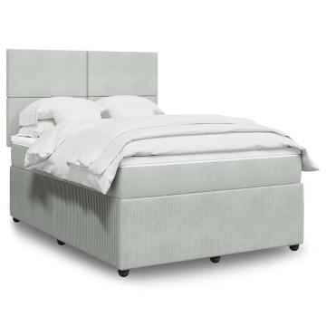 Pat box spring cu saltea, gri deschis, 160x200 cm, catifea - Img 1