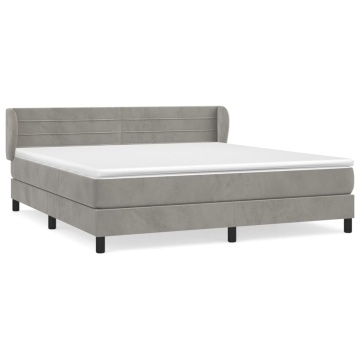 Pat box spring cu saltea, gri deschis, 180x200 cm, catifea - Img 2