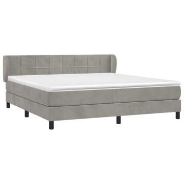 Pat box spring cu saltea, gri deschis, 180x200 cm, catifea - Img 3