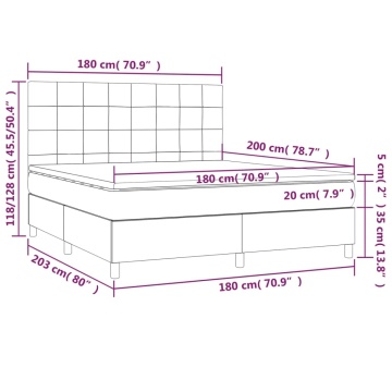Pat box spring cu saltea, gri deschis, 180x200 cm, catifea - Img 5