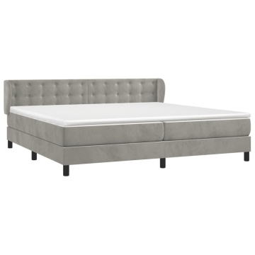 Pat box spring cu saltea, gri deschis, 200x200 cm, catifea - Img 3