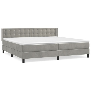 Pat box spring cu saltea, gri deschis, 200x200 cm, catifea - Img 2