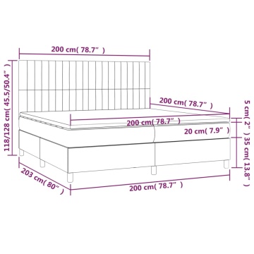Pat box spring cu saltea, gri deschis, 200x200 cm, textil - Img 5