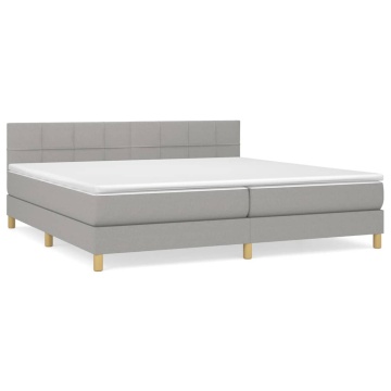 Pat box spring cu saltea, gri deschis, 200x200 cm, textil - Img 2