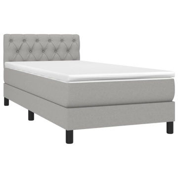 Pat box spring cu saltea, gri deschis, 80x200 cm, textil - Img 3