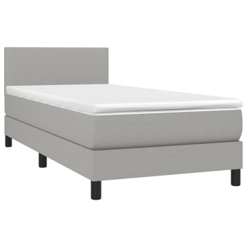Pat box spring cu saltea, gri deschis, 80x200 cm, textil - Img 3