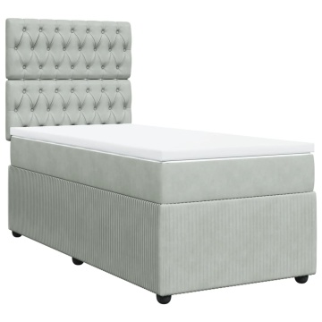 Pat box spring cu saltea, gri deschis, 90x190 cm, catifea - Img 2