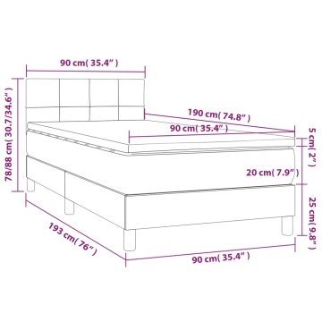 Pat box spring cu saltea, gri deschis, 90x190 cm, catifea - Img 6
