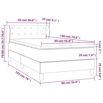 Pat box spring cu saltea, gri deschis, 90x190 cm, catifea - Img 6