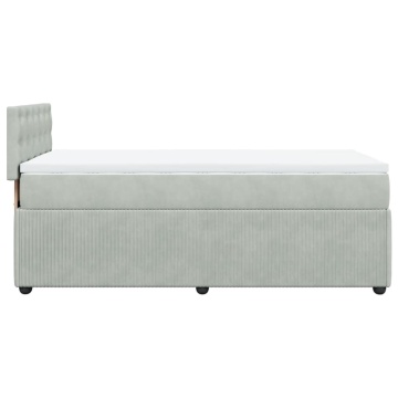 Pat box spring cu saltea, gri deschis, 90x190 cm, catifea - Img 6