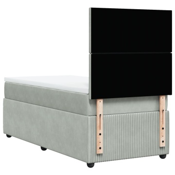 Pat box spring cu saltea, gri deschis, 90x190 cm, catifea - Img 5