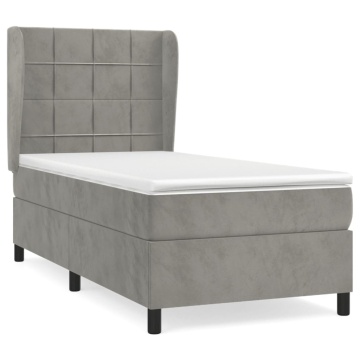 Pat box spring cu saltea, gri deschis, 90x190 cm, catifea - Img 2