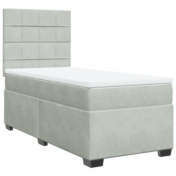 Pat box spring cu saltea, gri deschis, 90x190 cm, catifea - Img 2