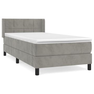 Pat box spring cu saltea, gri deschis, 90x190 cm, catifea - Img 2