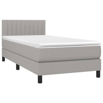 Pat box spring cu saltea, gri deschis, 90x190 cm, textil - Img 3