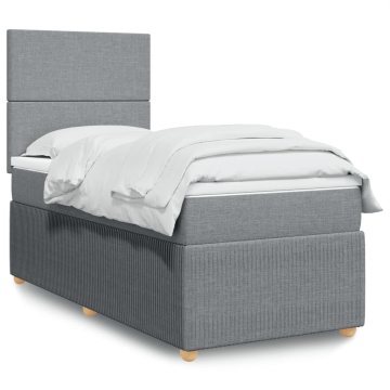 Pat box spring cu saltea, gri deschis, 90x190 cm, textil - Img 1