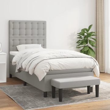 Pat box spring cu saltea, gri deschis, 90x190 cm, textil - Img 1