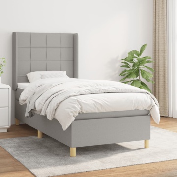Pat box spring cu saltea, gri deschis, 90x190 cm, textil - Img 1