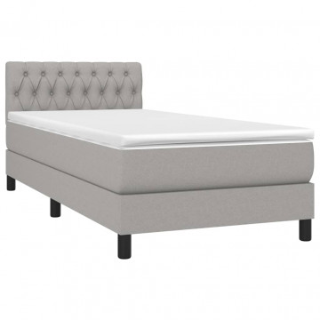 Pat box spring cu saltea, gri deschis, 90x190 cm, textil - Img 3