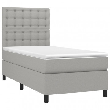 Pat box spring cu saltea, gri deschis, 90x190 cm, textil - Img 3
