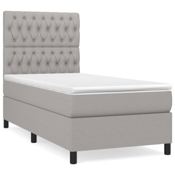 Pat box spring cu saltea, gri deschis, 90x190 cm, textil - Img 2
