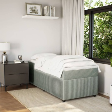 Pat box spring cu saltea, gri deschis, 90x200 cm, catifea - Img 3
