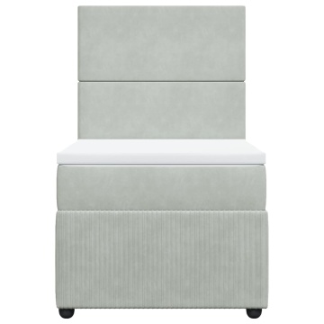 Pat box spring cu saltea, gri deschis, 90x200 cm, catifea - Img 4