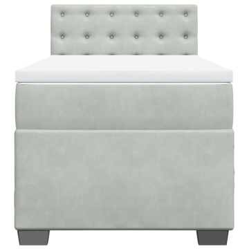 Pat box spring cu saltea, gri deschis, 90x200 cm, catifea - Img 5