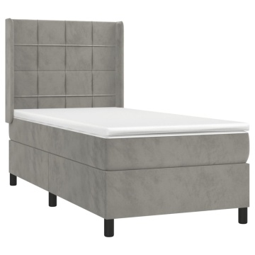 Pat box spring cu saltea, gri deschis, 90x200 cm, catifea - Img 3