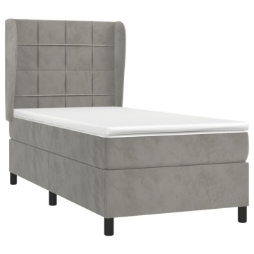 Pat box spring cu saltea, gri deschis, 90x200 cm, catifea - Img 3