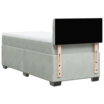 Pat box spring cu saltea, gri deschis, 90x200 cm, catifea - Img 7