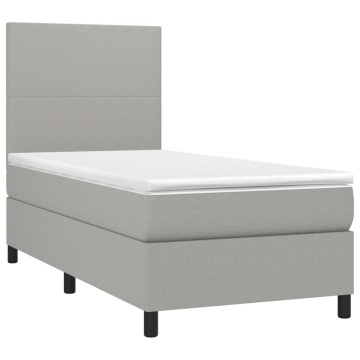 Pat box spring cu saltea, gri deschis, 90x200 cm, textil - Img 3