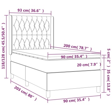 Pat box spring cu saltea, gri deschis, 90x200 cm, textil - Img 6