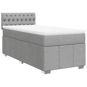 Pat box spring cu saltea, gri deschis, 90x200 cm, textil - Img 2