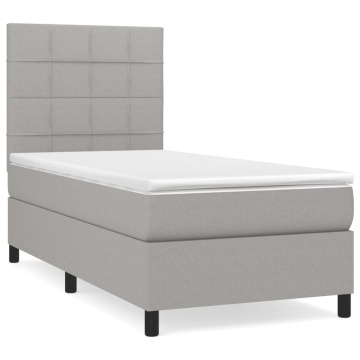 Pat box spring cu saltea, gri deschis, 90x200 cm, textil - Img 2