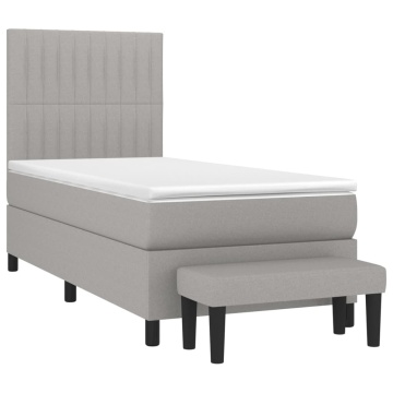 Pat box spring cu saltea, gri deschis, 90x200 cm, textil - Img 3