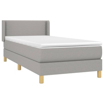 Pat box spring cu saltea, gri deschis, 90x200 cm, textil - Img 3