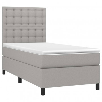 Pat box spring cu saltea, gri deschis, 90x200 cm, textil - Img 3